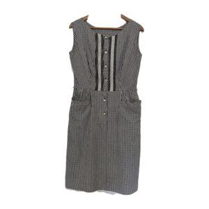 Vintage 60s S/L Shirt Dress Black White Gingham Emb M/L B39 Sunnyvale Cotton